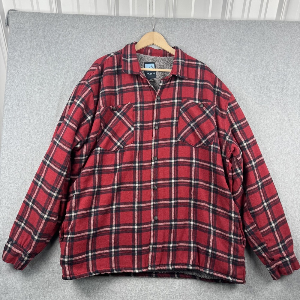 Iceburg Outerwear Shirt Jacket Mens 2XL Red Black Plaid Sherpa Lined Shacket